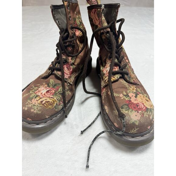 Dr. Doc Martens Floral Boots Sz 7 EU 38 1460 Brown Red Pink Canvas Docs Combat - Picture 7 of 7